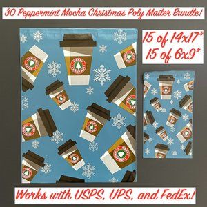 30 Peppermint Mocha Merry Christmas Poly Mailer Bundle! - 15 14x17" and 15 6x9"